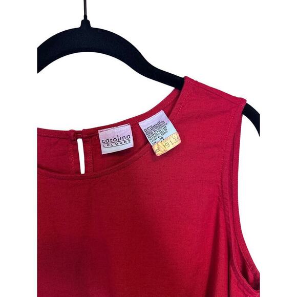 Carolina Colours Linen Blend Red Sleeveless Ankle Length Vintage 90s Dress Sz 14 - Picture 3 of 5